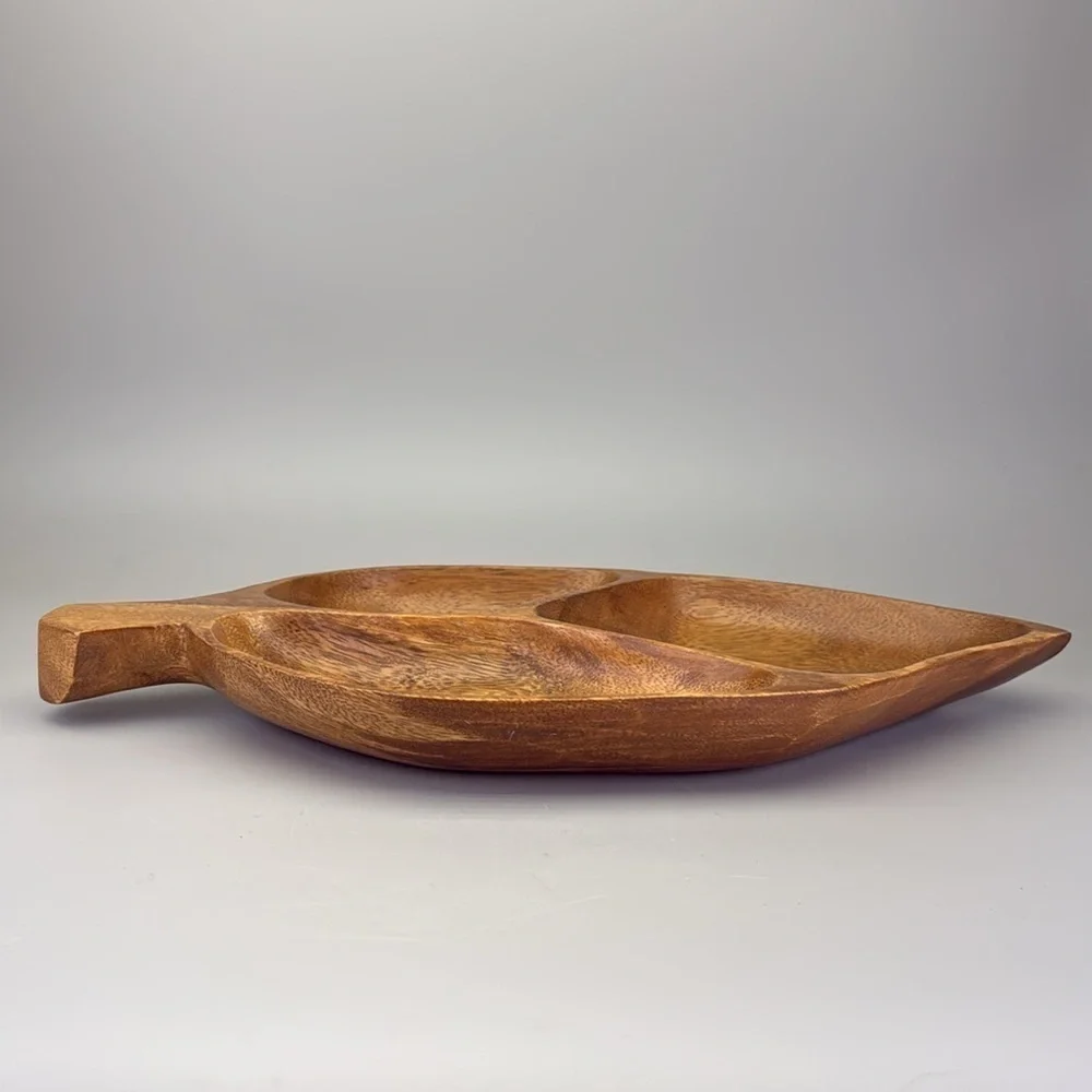 Vintage Handcrafted Large Wooden Leaf Tray